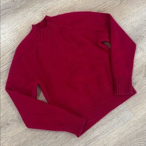 Organic Cashmere Sweater Ribbed‎ Stand Collar Berry Magenta Size 40 M
